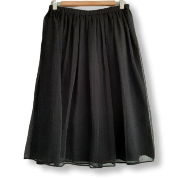 BANANA REPUBLIC Midi Skirt Elastic Waist Pull-On Layered Mesh Swiss Dot Sz S - Picture 6 of 8
